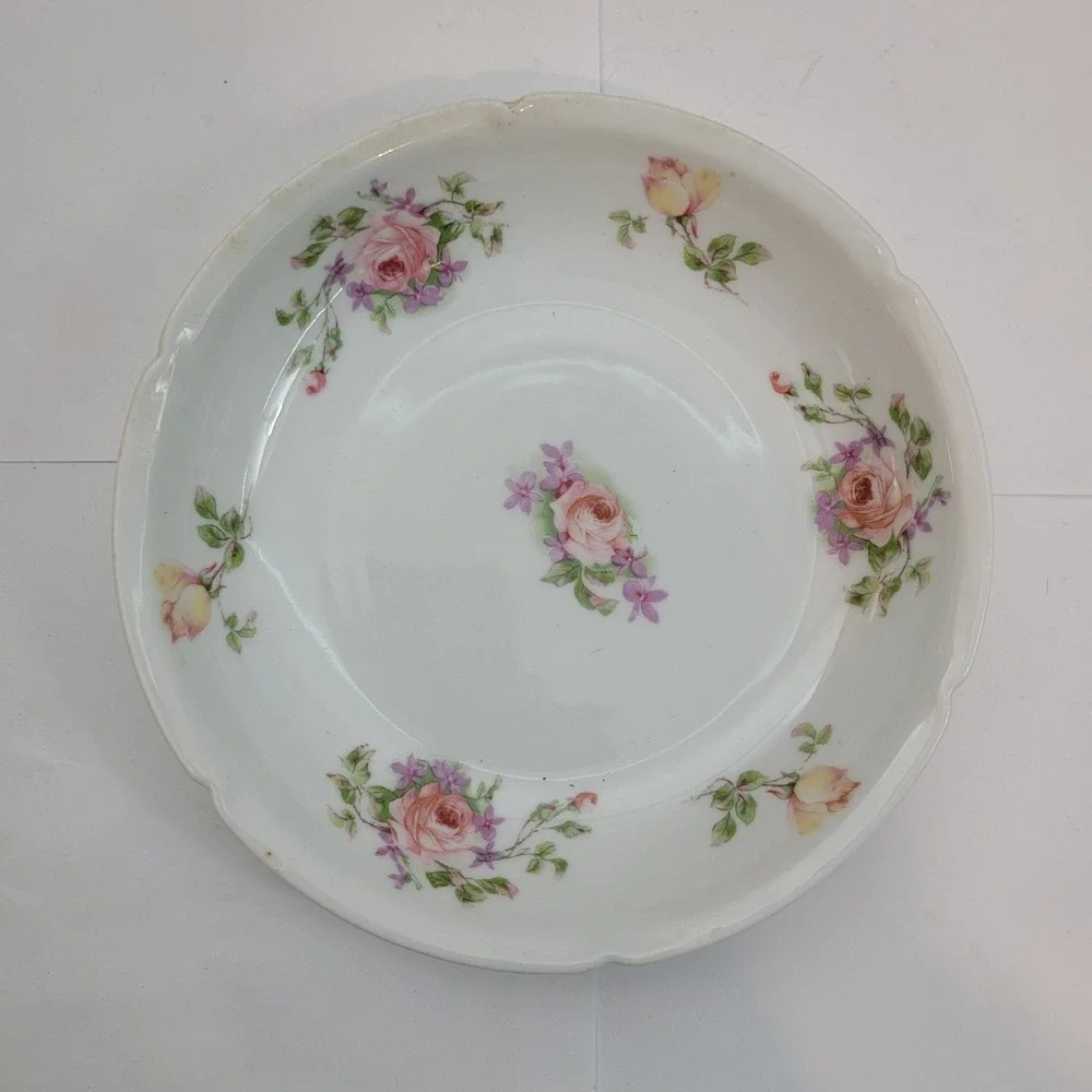PSL Altrohlau Porcelain Bowl Austria Princess Pink Rose Floral Scalloped 8in